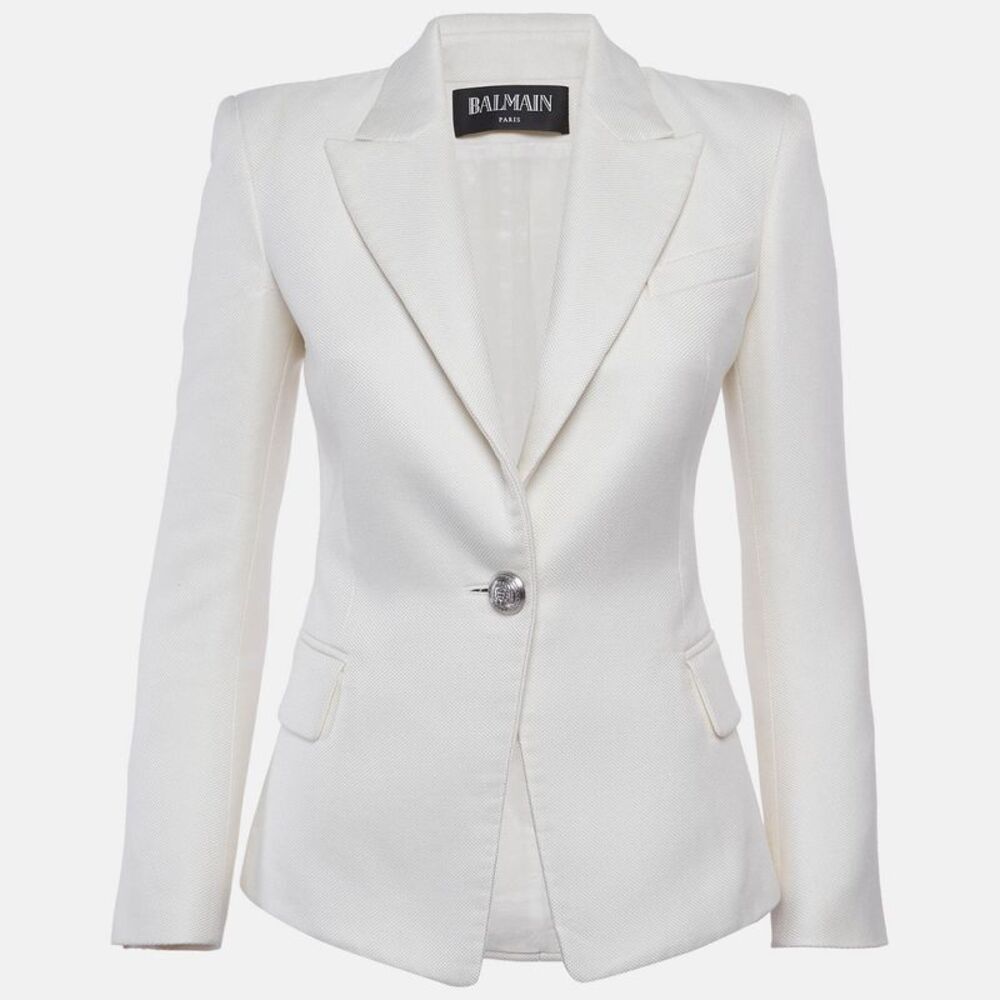 Balmain White Cotton Woven Single Breasted Blazer S
